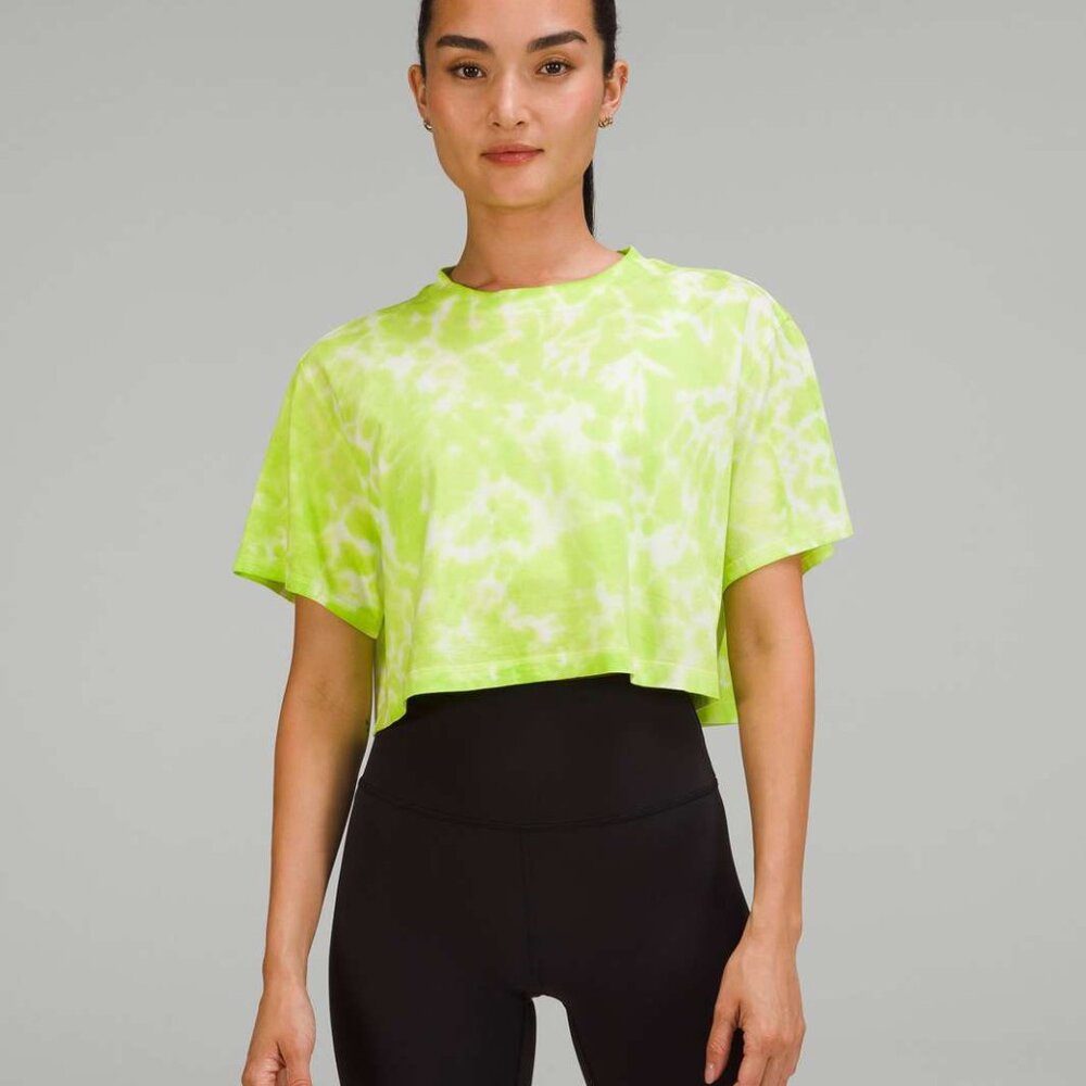 NWT Lululemon All Yours Cropped Cotton Tie Dye Eccentric Lime Size 4